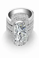 Gorgeous Cushion Cut Rings Set 925 Sterling Silver Rings White Gold Color 2CT Synthetic Diamonds Rings Set Women Wedding Bands6641296