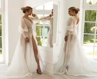 2020 Sheer Organza Wedding Jackets Long Sleeves Custom Made Bridal Robes Bridesmarid leypwear A 라인 웨딩 케이프 코트 8779195