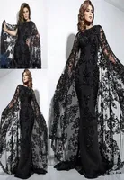Yosef aljasmi saudi -arabisch schwarze Abendkleider Spitze Cloak Style Meerjungfrau Prom Kleider Applique Plus Größe formelle Partykleider2672575