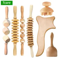 Tcare 7Pcs Set Wood Therapy Massage Gua Sha Tools Maderoterapia Colombiana Lymphatic Drainage Massager Roller Therapy Cup 220512185A