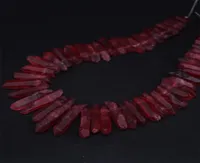 5055pcsstrandRaw Crystal Points Top Drilled BeadsTitanium Red Natural Quartz Stick Spike Graduated Pendants Jewelry 2009307579761