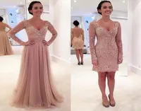 Detachable Skirt Prom Dresses Champagne Nude Tulle Lace Long Sleeves Backless Open Back Princess Special Occasion Party Gowns Vint2426069