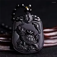 Colliers pendants Natural Black Obsidian Scrud Dragon Head Tortoise Body Colyce Fashion Unique chanceux avec des perles pour les hommes