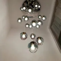Nordic staircase LED chandeliers glass ball long chandelier modern minimalist creative duplex villa rotating stairwell chandelier