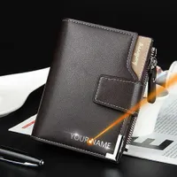 Wallets Customized Men Wallets Name Engraving Card Holders Zipper Fashion Short Men Purse PU Leather High Quality Male Purse For Men J221109