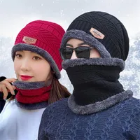 2022 Kış Örme Beanie/Kafatası Kapakları Erkek ve Kadınlar Kalın Yün Yakası Eşarp Şapka Şapkası Set AE509