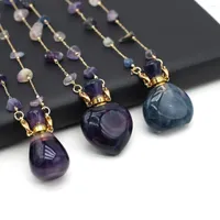 Pendant Necklaces Natural Stone Charms Crystals Beads Chain Oval Heart Essential Oil Amethyst Perfume Bottle Necklace Women Jewelry Party