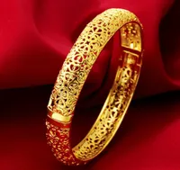 Wedding Bangle Hollow Solid 18k Yellow Gold Filled Womens Bangle Openable Bracelet Heart Patterned Jewelry Gift Dia 56mm2391616