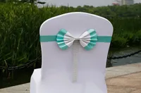 Beautiful Colorful Bow Wedding Accessories For Chairs Cheap Whole Elegent Beads Textile Chair Cover Sashes Wedding Decorations9201663