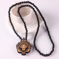 Good Wood Chase Infinite Deep Brown Lion head Pendant Wooden Beads Necklace Hip Hop Fashion Jewelry animal for women men chain221j