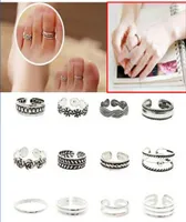 Mujer dama ￺nica apertura ajustable anillo de dedo moda simple astillado plateado reto de flores talladas anillo de pie de la playa joyer￭a2657393333