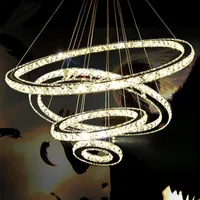 Pendantlampor Creative rostfritt st￥l Rund ring Crystal Chandelier Modern Minimalist LED Lights Luxury Bedroom Restaurang Hush￥ll i166o