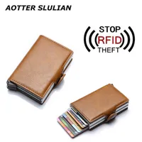 Wallets Automatic Leightweight RFID Blocking Protection Women Men Bank Credit Double Mental Boxes Antithief Thin Leather Wallet Holder J221109