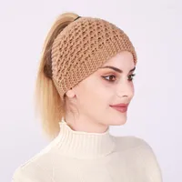 Berets Women Autumn Winter Hat Empty Top Solid Stretch Knitted Crochet Girls Headband Soft Warm Wool Hairband Bonnet