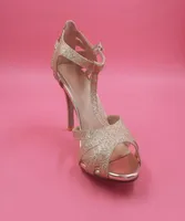 Золотая блестящая свадебная обувь Серебряная свадебная обувь TSTRAP Кожаная подошва удобные насосы пальцы на кожаные каблуки с кожаными каблуками