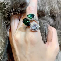 Highend Emerald Malachite Green Zircon Diamond Ring Female Opening Adjustable Light Luxury Cool Style Jewelry Wedding Accessories9411474