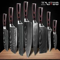 8 inch Japanese Kitchen Knives Laser Damascus Pattern Chef Knife Sharp Santoku Cleaver Slicing Utility Knives Tool EDC317c