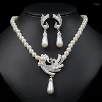 Boucles d'oreilles de collier Set Treazy High Quality Brides Jewelry for Women Sthinstones Accessoires de mariage Simulated-Pearl Girls