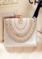 Pearl Evening Bags 2016 Crystal Beading Ladies Bridal Hand Bags Cheap Modest Bow Fashion Hand Clutches Rhinestone Purse Fancy Hand3133011