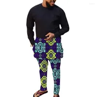 Erkekler Pantolon Afrika Baskı Patchwork Style Shirts Erkek Pantolon Setleri Adam Dashiki Pantolon Özel Nijeryalı Moda Kıyafet Gündelik Damat Takımları