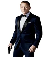 Smoot de mari￩ bleu marine sur mesure 2018 inspir￩ du costume port￩ dans James Bond Wedding Suit for Men Groomsmen Slim Fit Suit veste6296734