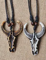 Collares colgantes de yak amuesón de hueso de la vaca buey buey calavera de cuero collar accesorios de joyería ajustable9247865