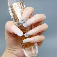 False Nails Crystal Ballerina Press On Simple Design Nude Color Rhinestones For Wedding Acrylic Nail Tips Extension Coffin 24pcs