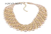 Kaymen handgefertigte Kristallmode Halskette Golden Platted Ketten Perlen Maxi Statement Halskette für Frauen Party Bijoux NK01561 2202122737097