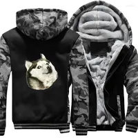 Vestes masculines Husky Doge Dog drôle pour hommes vêtements épaississer l'hiver surdimensionné à capuche à sweats de camouflage veste en tas