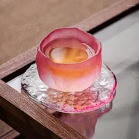 Koppar fat kreativa s￶t rosa glas kopp och tefat set eftermiddag te kaffesatser bordsskiva tecup hem dekoration