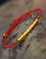 Buddhismo tibetano 990 Silver Sterling Six Words Bracelet Lucky Red Wax String Handmade Amulet Jóias MX19072757444890