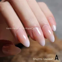 French gradient stiletto Natural nails coffin Nude medium short Square fake nails red black oval False Ballerina235r