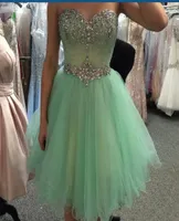 Реал POS Mint Green Short Prom Homecoming Dresses 2019 Beads Crystal Sweetheart Mini Tulle 8 -й класс выпускной партии 3212985