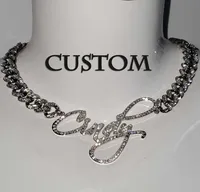 Collar y collar de nombre de acero inoxidable personalizado de 12 cm cadena de diamantes de imitación cubana Miami Men039s Women039s Links Hip Hop Jewel4174819