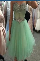 Реал POS Mint Green Short Prom Homecoming Dresses 2019 Beads Crystal Sweetheart Mini Tulle 8 -го класса