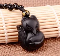 100 Natural Obsidian Black Jade Agate Pendant Lucky Love Fox Necklace A197624240