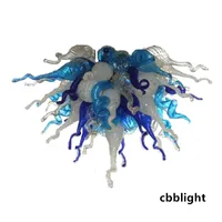 100% handgeblasende Glaskronleuchterlampen 32x16 Zoll blau und wei￟e Farbdecke Beleuchtung Borosilikat Murano Style Glass Kronleuchter f￼r Wohnzimmer Dekor LR952
