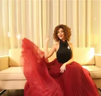 Squisito abito da festa in chiffon rosso e nera siriam faceva lo stesso stile abiti da ballo bouffant abiti per il pavimento sexy realizzati su misura eve9950164