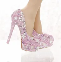 Belle Lavender Purple Pearl Bridal Shoes Special Event Party High Heels Femme Chaussures robes de bal Gorgeous Rhinaistone Pumps3508846