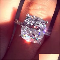Band Rings Fashion Jewelry Classic Style Rings for Women Sier Color Noble 4 Claw Ring Gift Cubic Zirconia Square Wedding Drop Deliver Dhdor