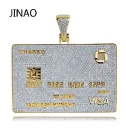 Jinao Hip Hop Altın Kredi Kartı Kolye Kolye Mikro Pave Zirkon Buzlu Takı Adamı Kadın Hediyesi 2010135872719