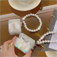 Cajas de tel￩fonos celulares Cajones de l￡ser cuadrados de lujo para Apple AirPods 1 2 3 Cadena de brazalete de perla