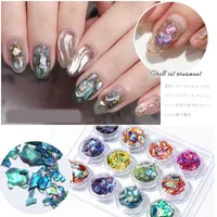 Nail Art Decorations 12 Box/Set Japanese Natural Sea Shell Stone Fragment Irregular Color-changing Abalone Slice Nail Art Paillette Magic Color Suit T221111