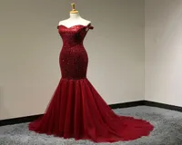 Burgundy 100 Real Imagy Prom Dress Long 2018 Paillin Mermaid Moderne Lange formele jurken Robe de Soiree Longue Aangepaste Maxi -jurk Sh6188963