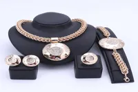 Luxury Big Dubai Gold Plated Crystal Jewelry Sets Fashion Nigerian Wedding African Beads Costume Necklace Bangle Earring Ring4110532