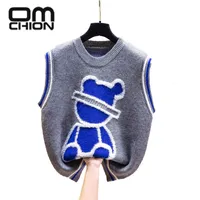 Women's Vests OMCHION O Neck Bear Embroidery Waistcoat Knitted Jacket Spring Loose Korean Fashion Sweater Vest Casual Pullover 221116