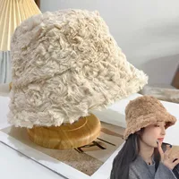 Hats 2022 Women Warm Thick Bucket Fashion Panama Caps Lady Autumn Winter Outdoor Solid Color Plush Fisherman Cap Hat for Female Y2211