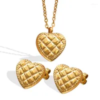 Necklace Earrings Set Romantic Cute Small Grid Heart Earring For Women Titanium Steel Jewelry Accessories Pendientes Collares Wholesale