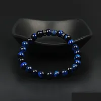 ビーズの新しいブルーCZメンズビーズブレスレット卸売10pcs/lot with Natural Tiger EyeとMatte Agate Stone Bracelet for Gift Drop Deli DHPFJ
