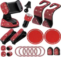 20pcSset Rhingestones Carte de téléphone Universal Bling Car Accessories For Women Auto Interior Hooks Sticker Pad Set Pink7491531